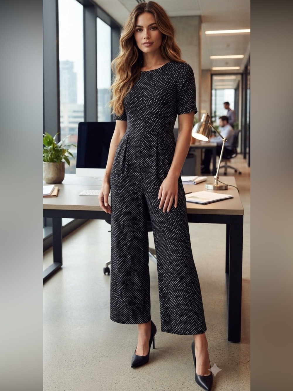 ASOS DESIGN Jumpsuit Button & Open Back Black with White Spot Print